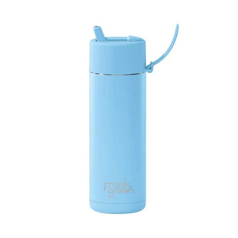 frank green 20oz Reusable Bottle Chrome w Flip Straw Lid Sky Blue image number 0